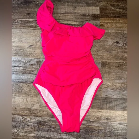 Profile by Gottex Tutti Frutti Raspberry One Shoulder Ruffle One Piece size 6 - Picture 3 of 7